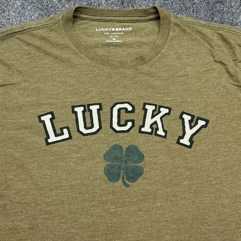 Lucky Brand T Shirt Mens Size Medium Olive Army Green Big Logo Crew Neck Tee - Picture 4 of 11